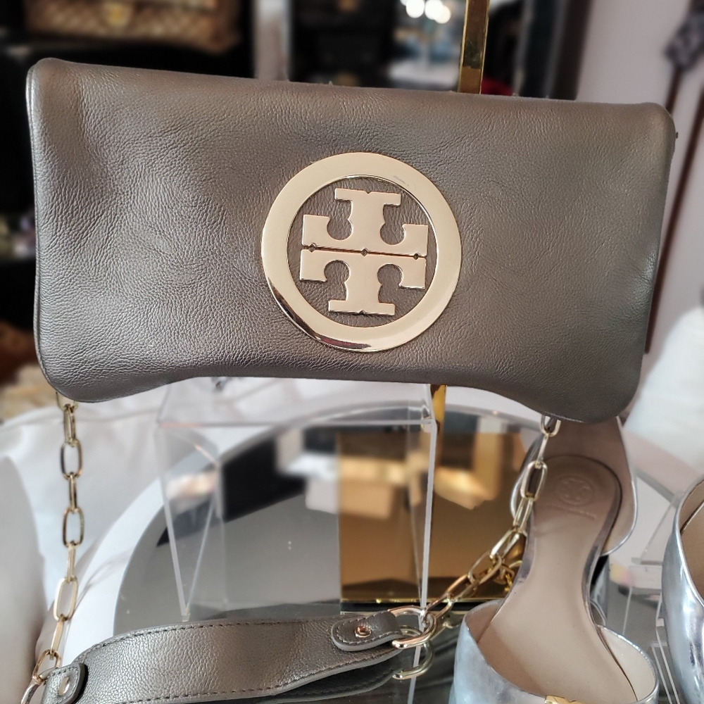 Tory Burch Reva Clutch Metallic Gold Purse ONLY